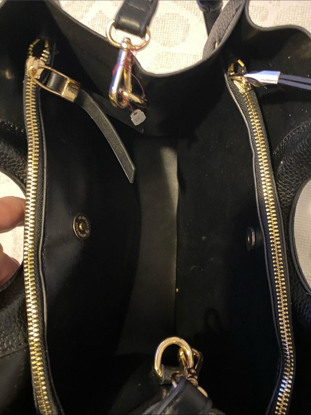 Classic Black Pebbled Leather Tote with Gold Accents - Picture 7 of 8